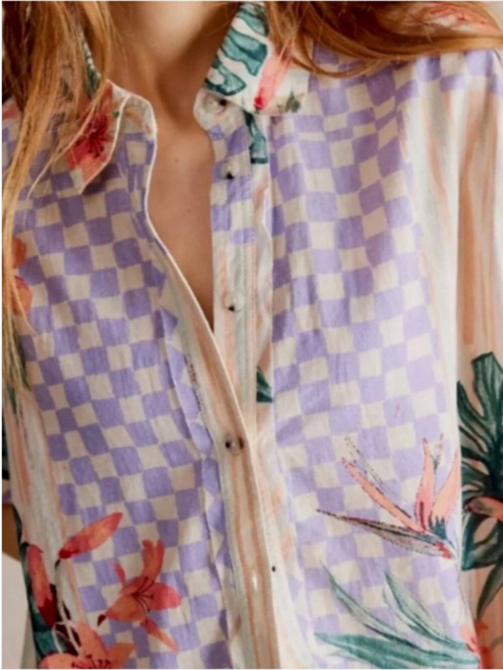 Free People We The Free Retro Tropics Slouchy Relaxed Fit Blouse Shirt size M